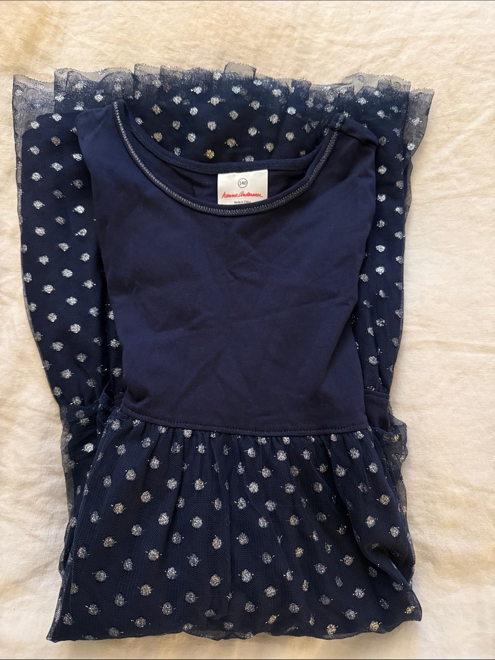 Hanna Andersson Navy Dress with Silver Dot Tulle (new without tag) 10 yrs